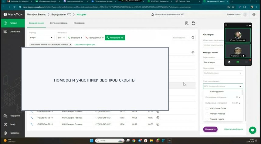 Виртуальная АТС: история звонков